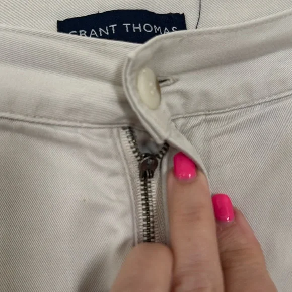 GRANT THOMAS Stone Ivory Pleat Front Chino Shorts Size 34 9” Inseam EUC $75 - Picture 4 of 7